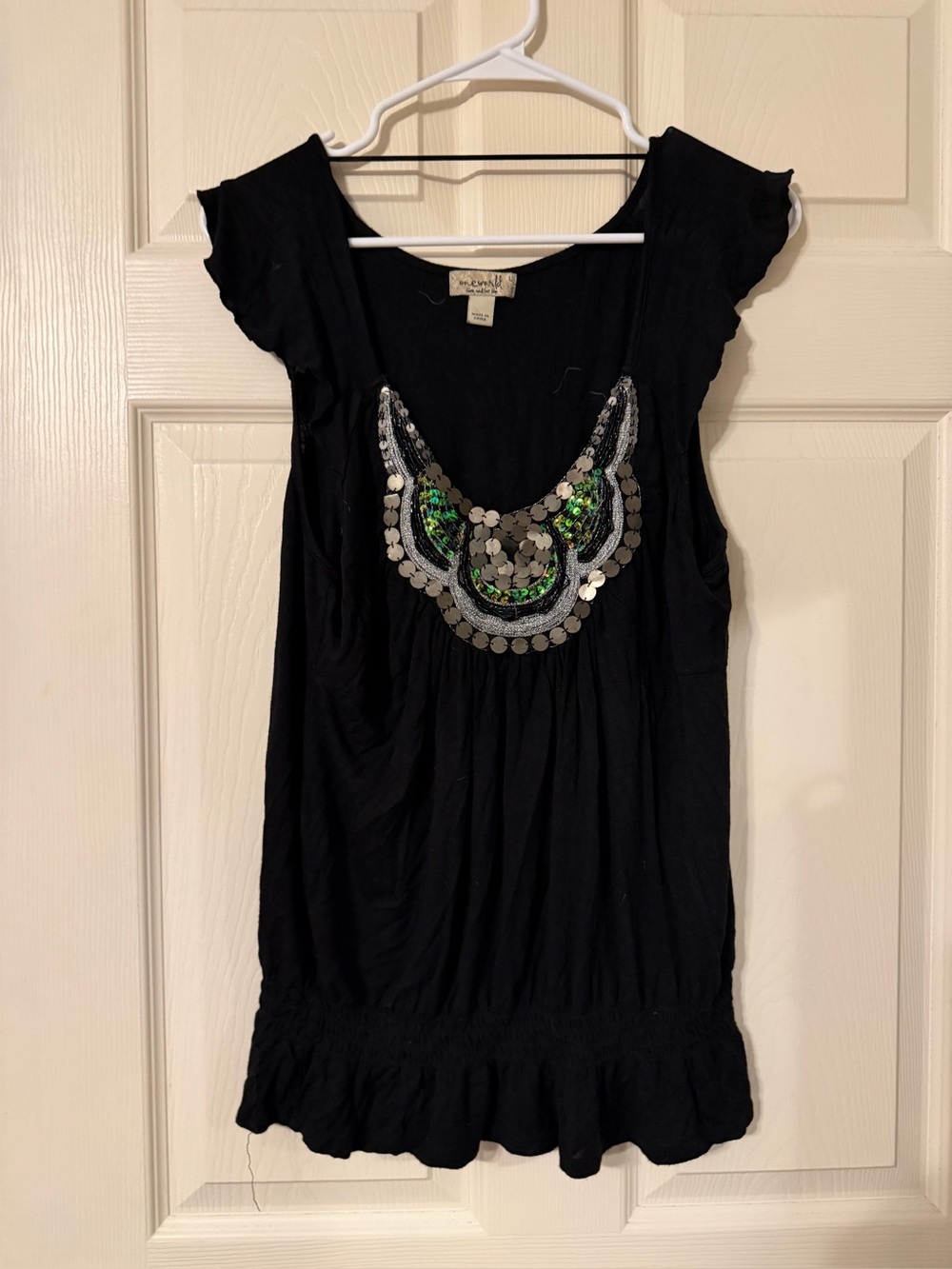 One world Black Embellished Blouse Top size large